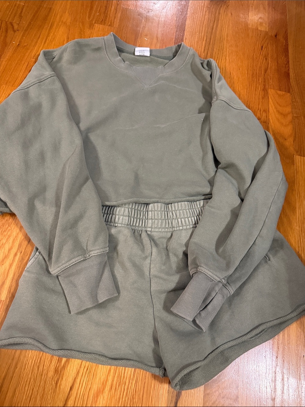 aerie Olive Green Lounge Sweatshirt and Elastic-Waist Shorts